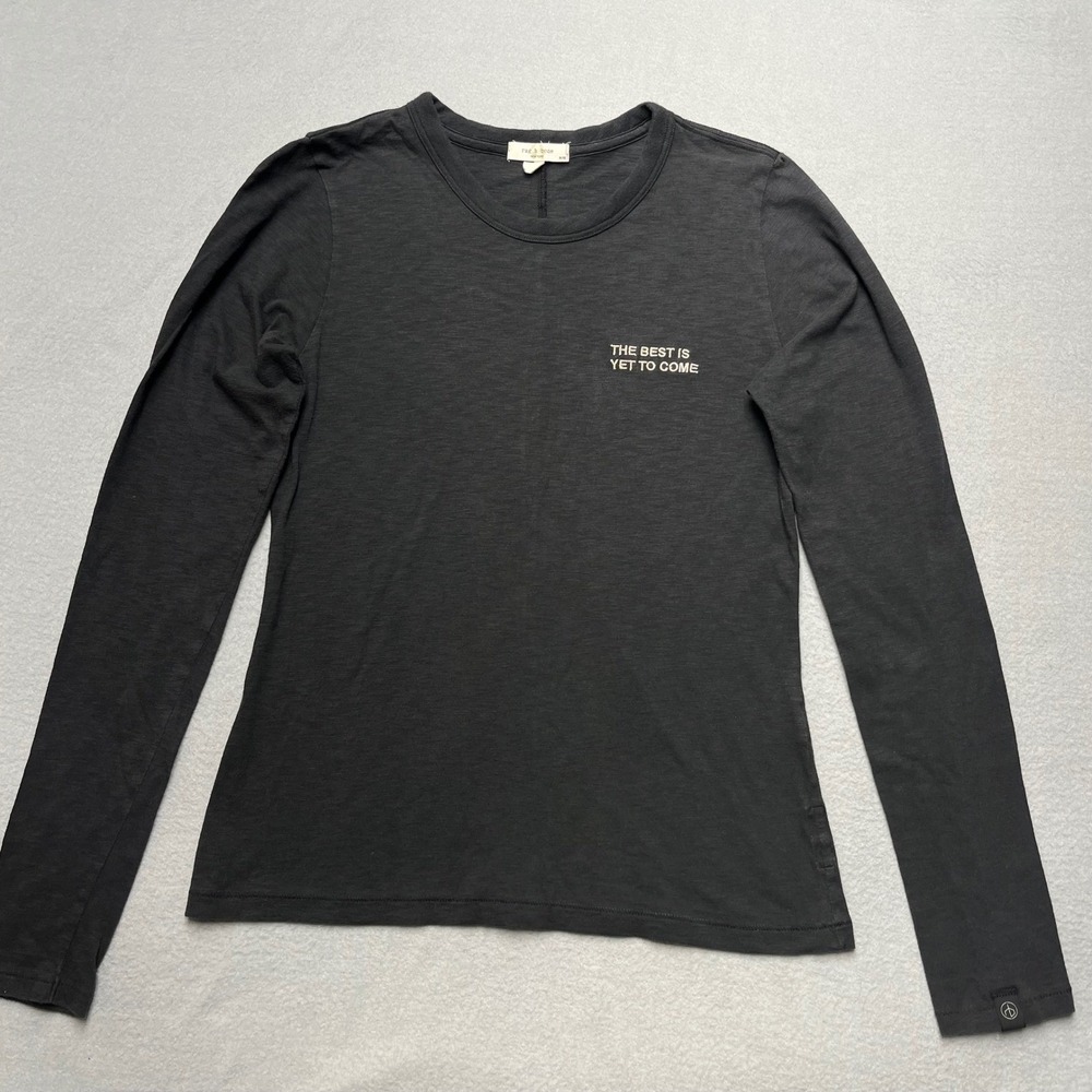 Rag & Bone Black Organic Pima Cotton Long Sleeve Graphic Tee Shirt Womens Medium